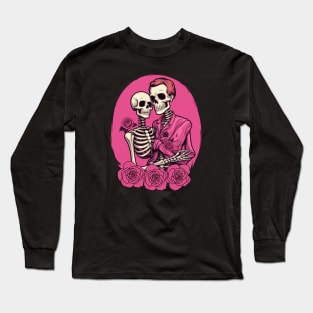 Preppy Skeleton, valentines day, pink skull Long Sleeve T-Shirt